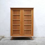 Vintage wardrobe in wood and rattan
