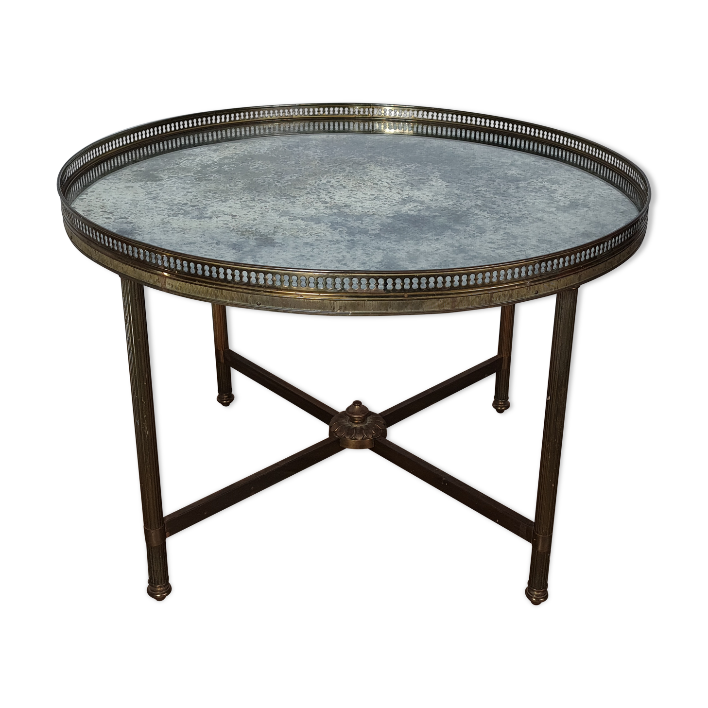 Round coffee table neo-classic 50s brass & glass