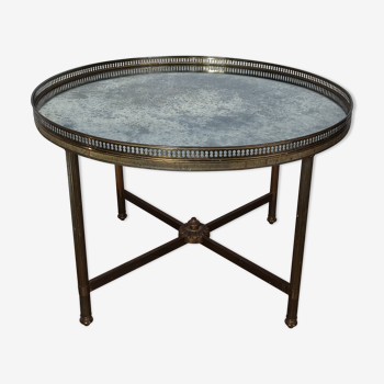 Round coffee table neo-classic 50s brass & glass