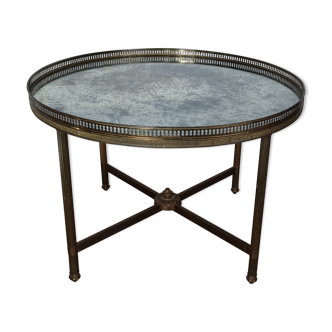 Round coffee table neo-classic 50s brass & glass