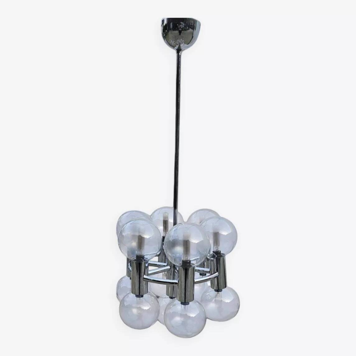 Pair of Chrome Sputnik Chandeliers by Motoko Ishii for Staff 1970