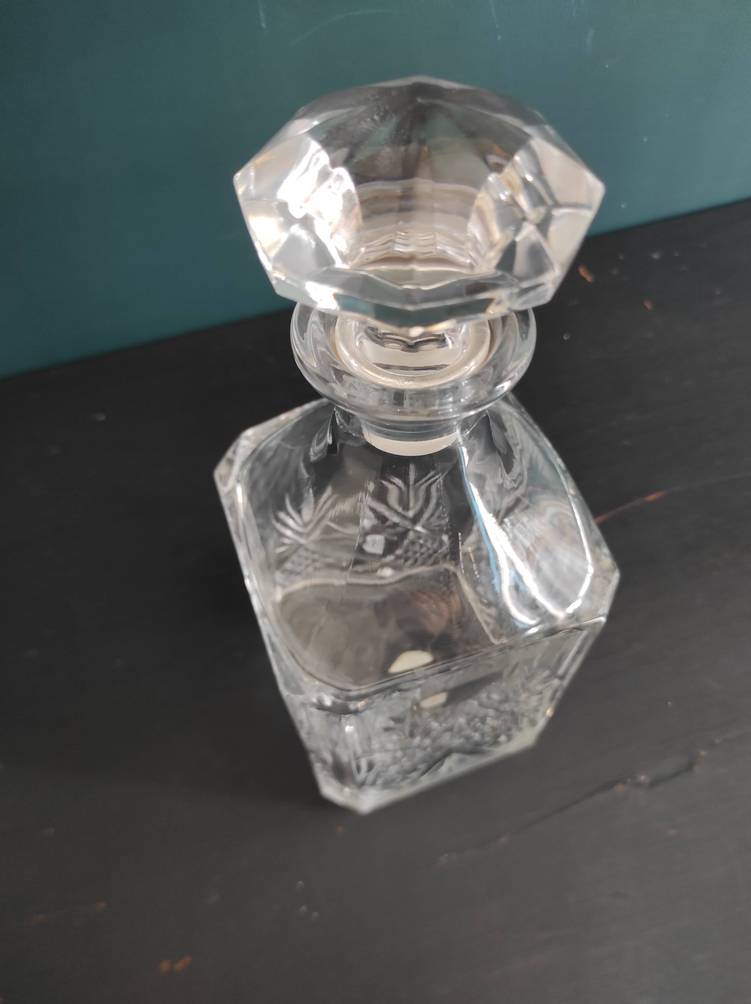 Vintage French cut glass whiskey bottle, cristal D'Arques