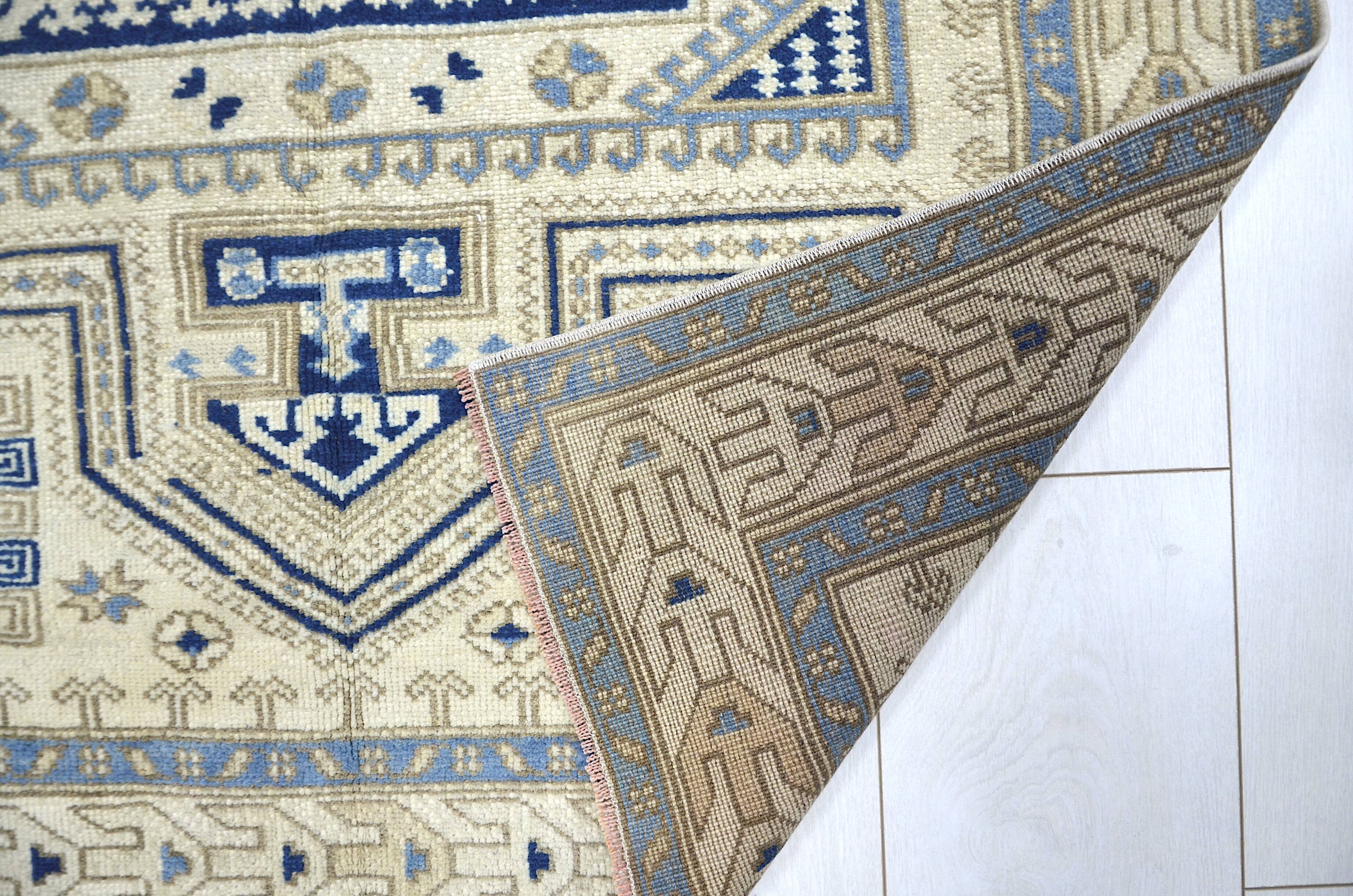 Beige & Blue Turkish Wool Rug sku 2290.