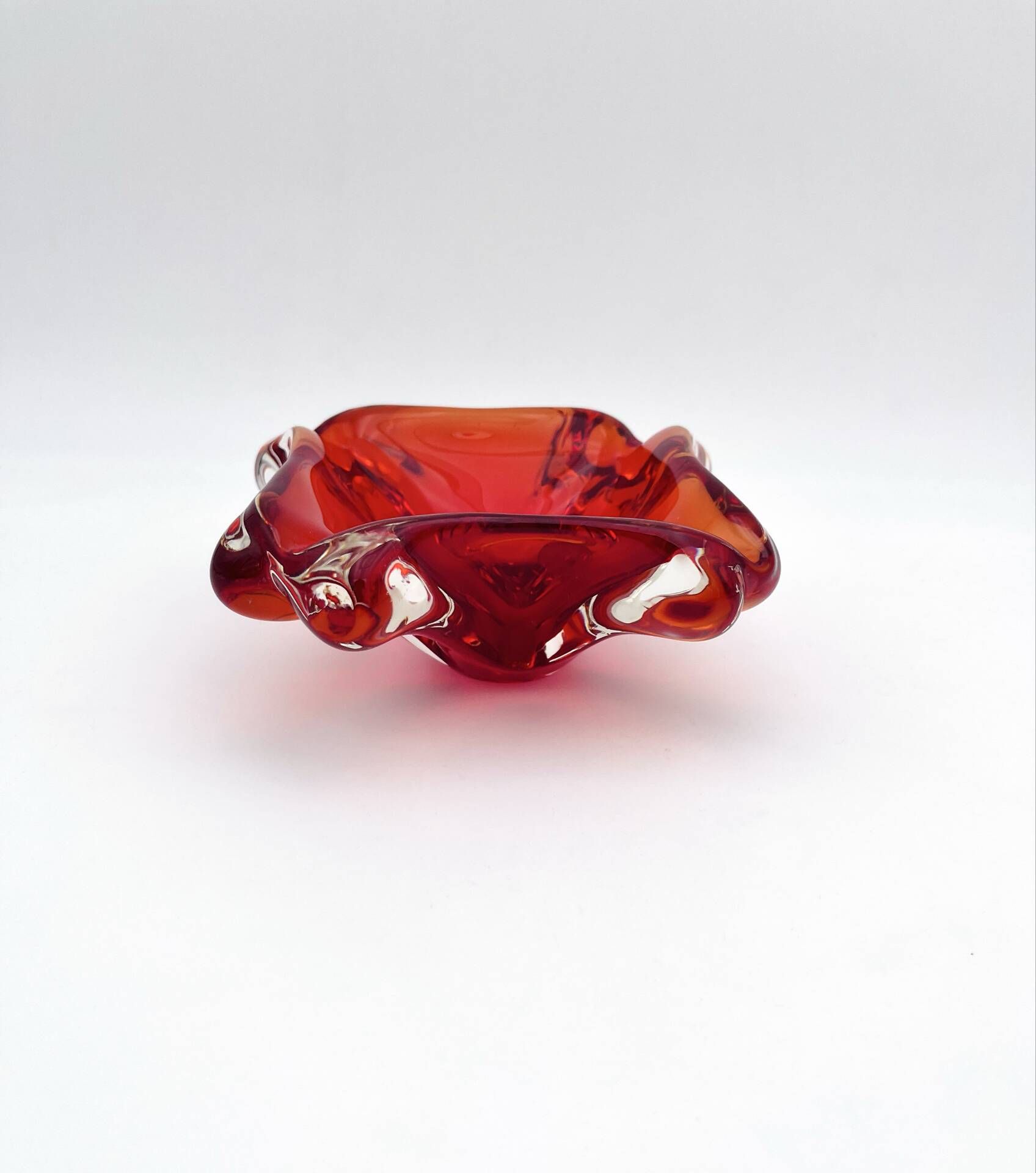 Flavio Poli Seguso Sommerso Red Amber Vintage 60s Art Glass Ashtray