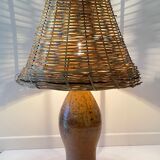 Artisanal lamp in vintage enamelled stoneware and rattan