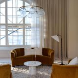 Organic whirlwind floor lamp in stained birch, Sweden, 1940s.