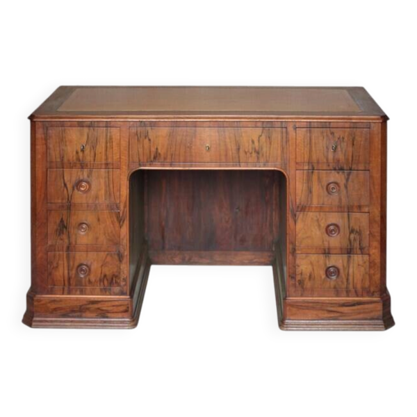 Bureau de ministre victorien XIXe, bureau à caissons anglais, meuble bois