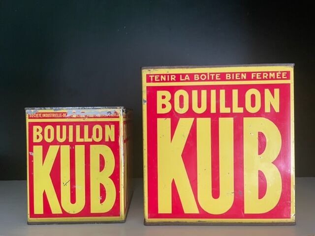 Duo of boxes Bouillon Kub metal 1950
