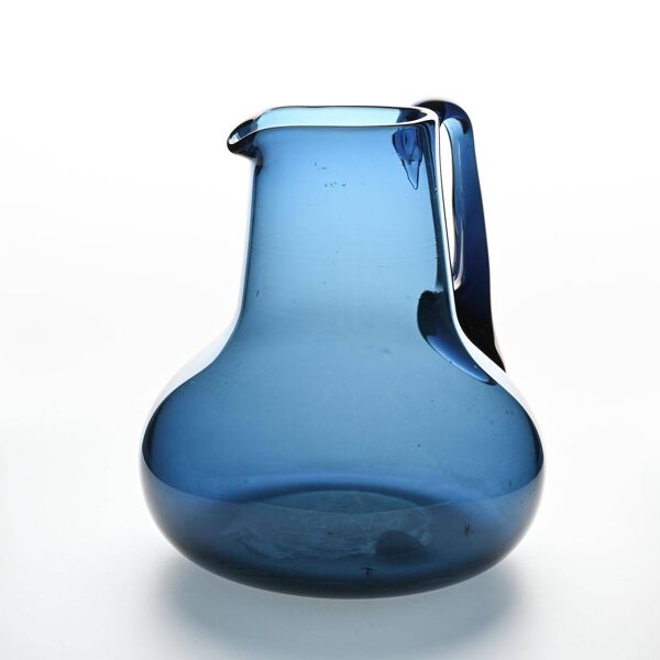 Cruche en verre soufflé bleu par Claude Morin, Dieulefit circa 1975
