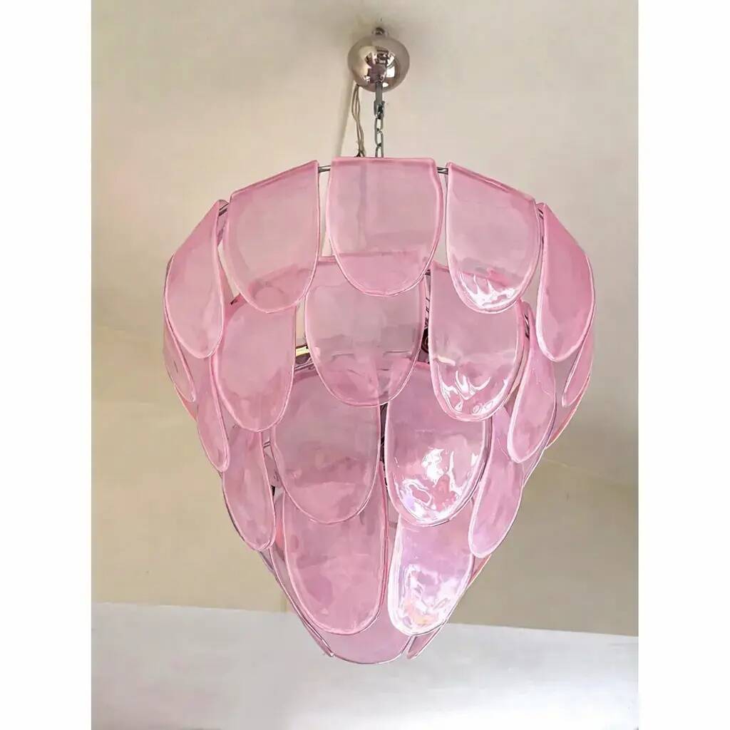 Modern Italian "Petals" Chandelier in Pink Murano Glass