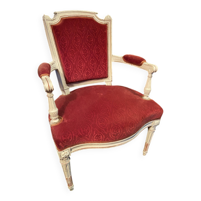 Fauteuil cabriolet velours rouge d'époque XVIIIe Louis XVI