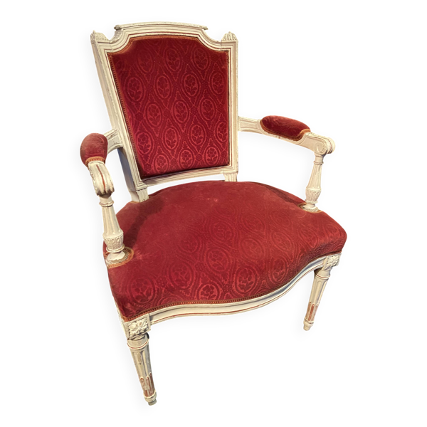 Fauteuil cabriolet velours rouge d'époque XVIIIe Louis XVI