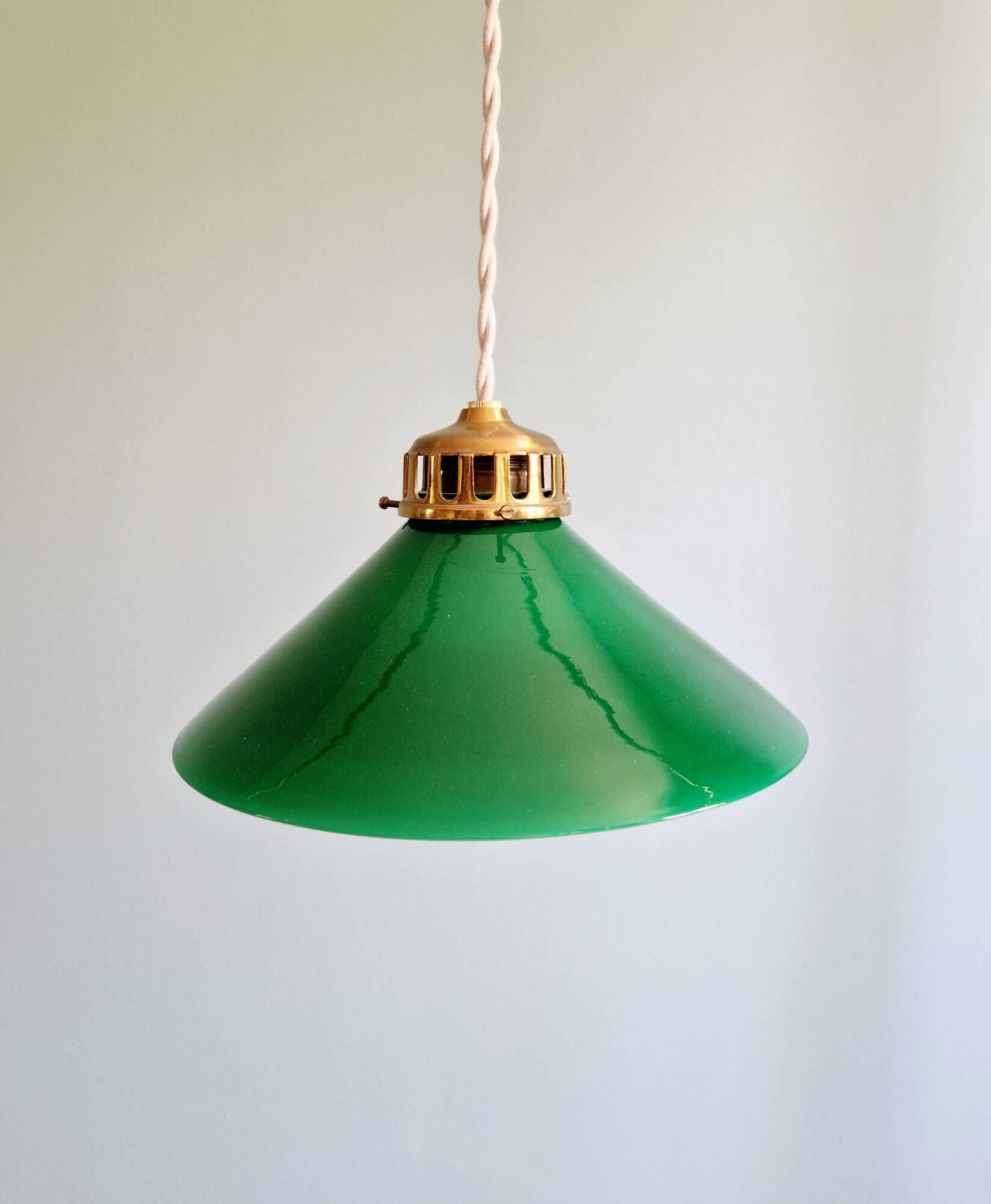 Art Deco pendant light in conical green opaline, 1920s-30s
