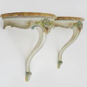 Pair of wall consoles Maison Jean Mocque in Paris in Louis XV style in lacquered polychrome wood