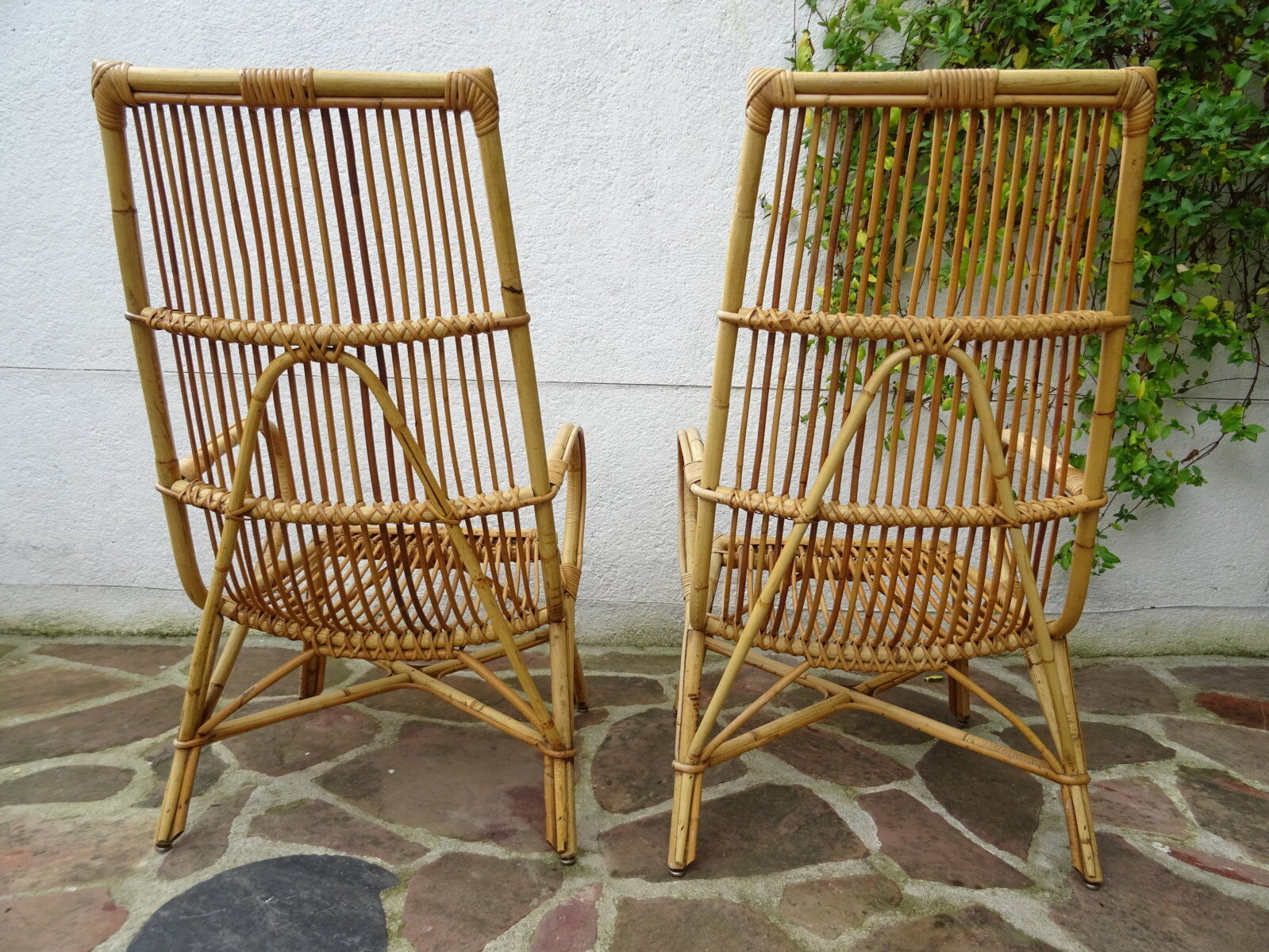 Pair of high rattan chairs