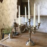 5-branch silver-plated metal candle holder