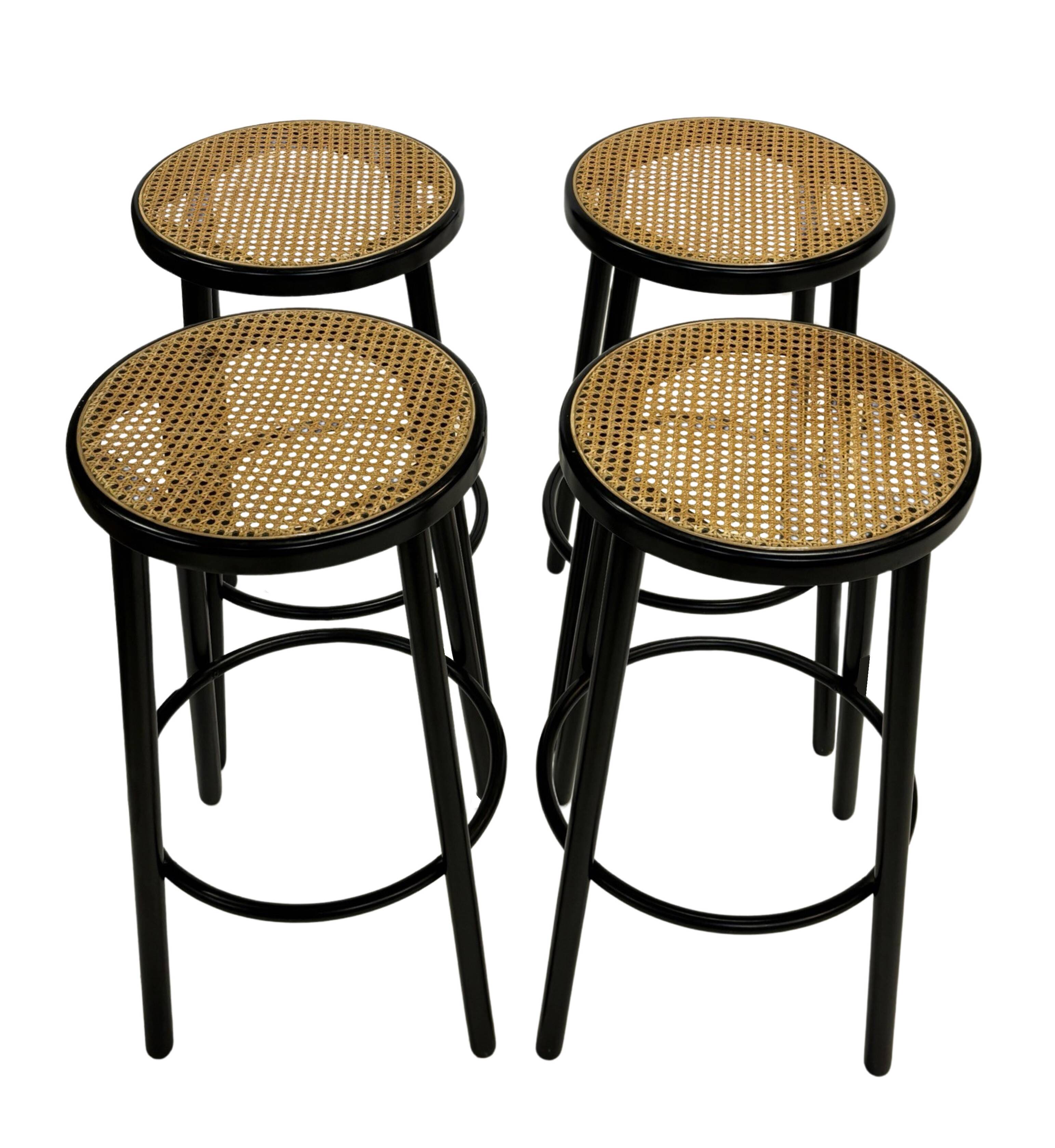 Set of four vintage bar stools - webbing Italian design