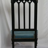 Chair prie-dieu style Napoleon III blackened wood openwork velvet blue