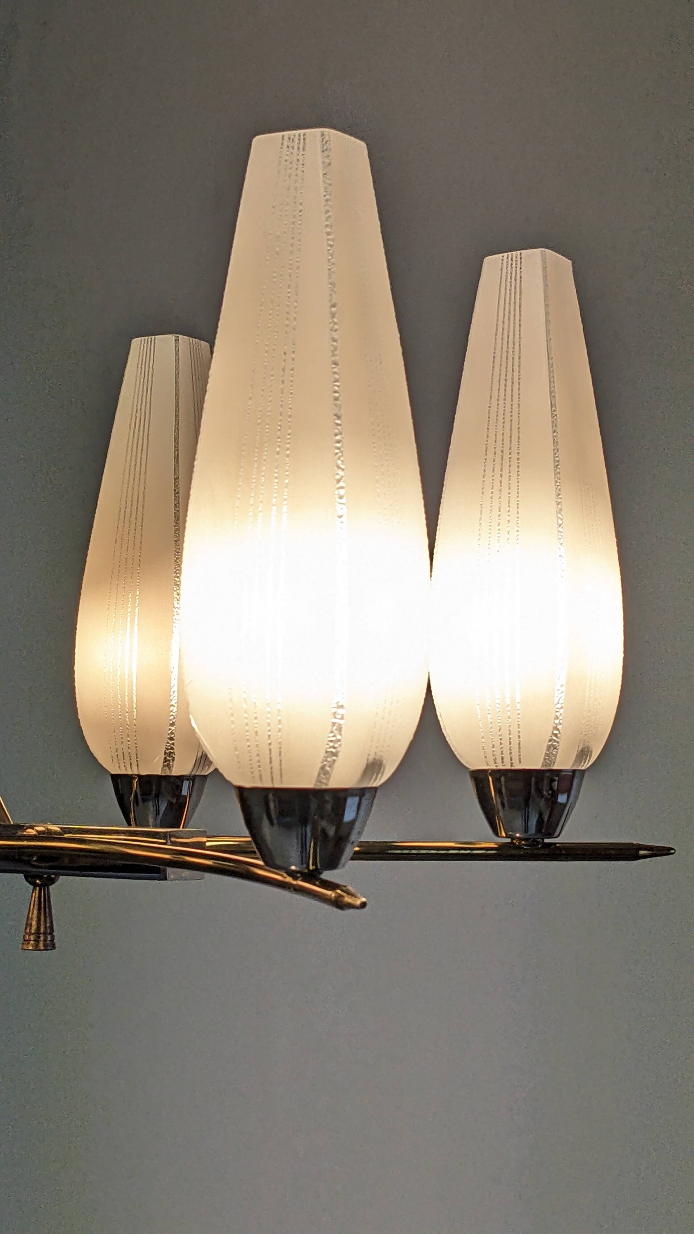 8-light brass chandelier, 50s-60s