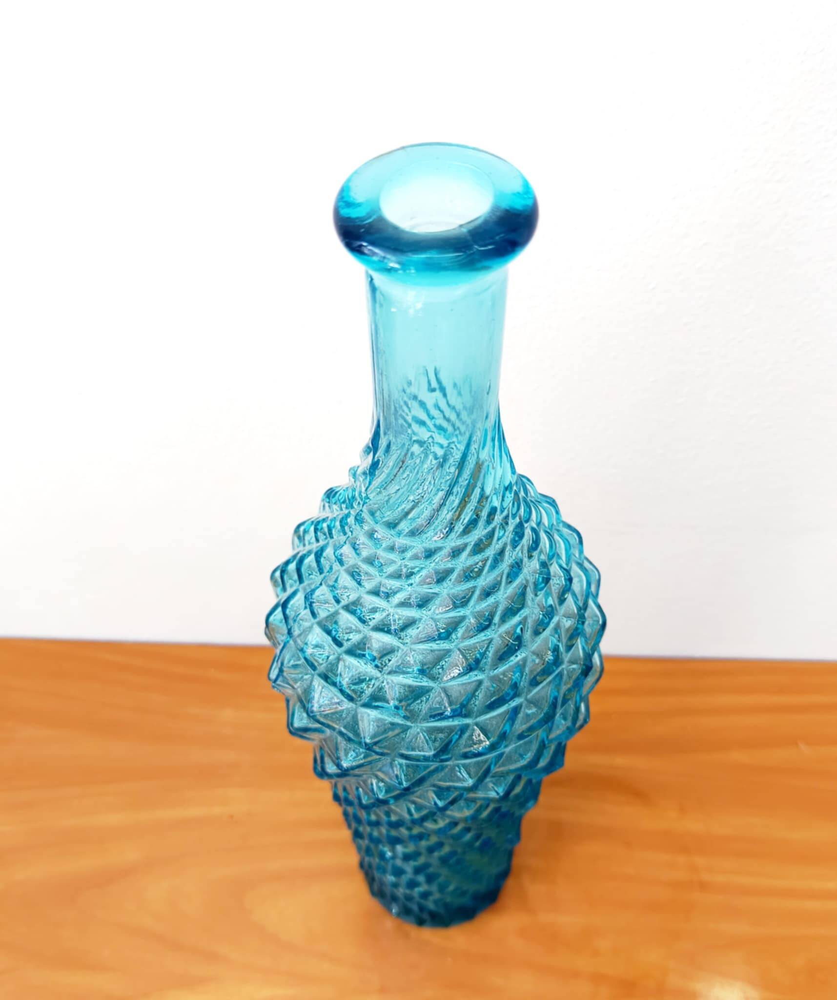 Diamond bottle in blue Empoli glass 1950