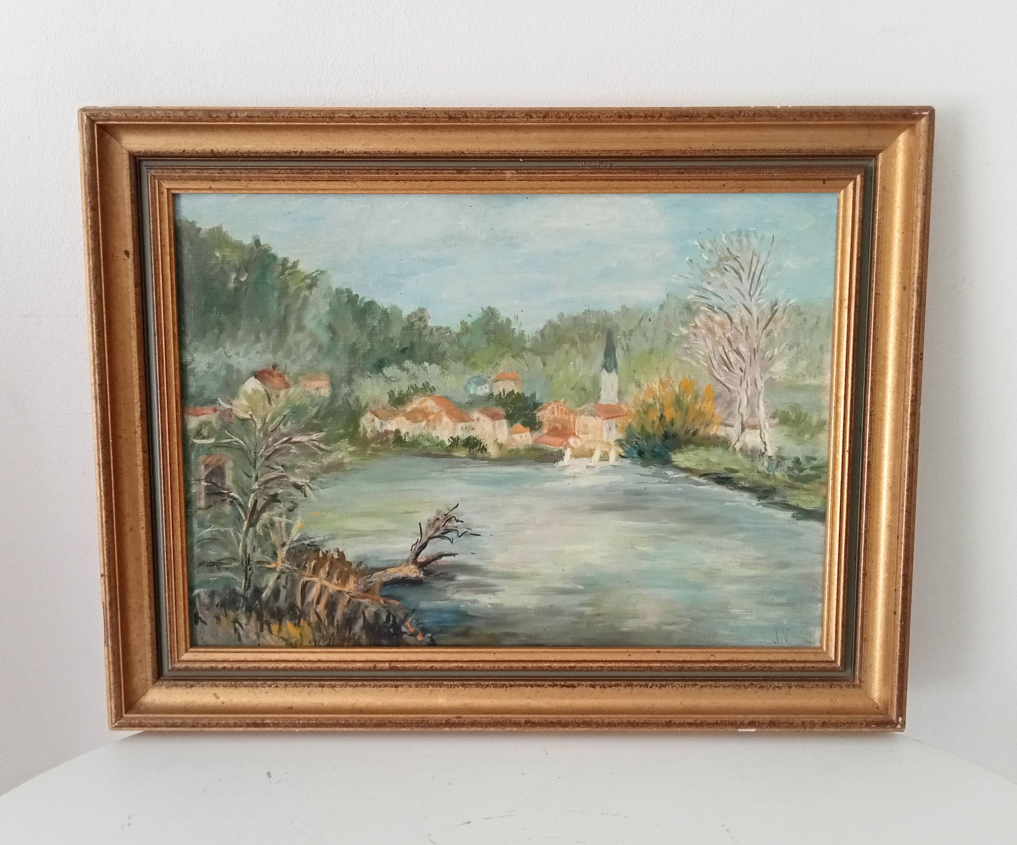 Old painting oil on canvas signed J.V.