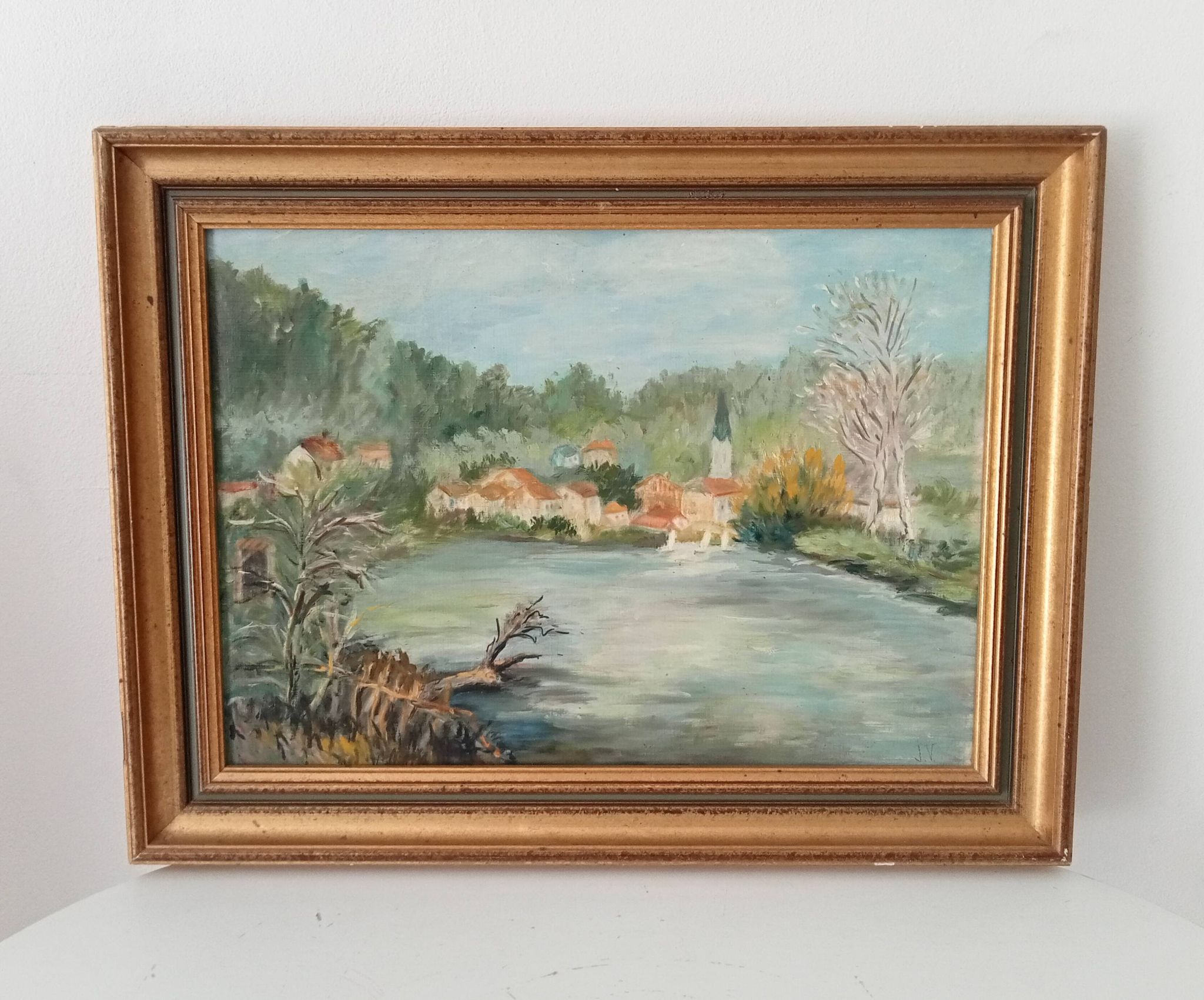 Old painting oil on canvas signed J.V.