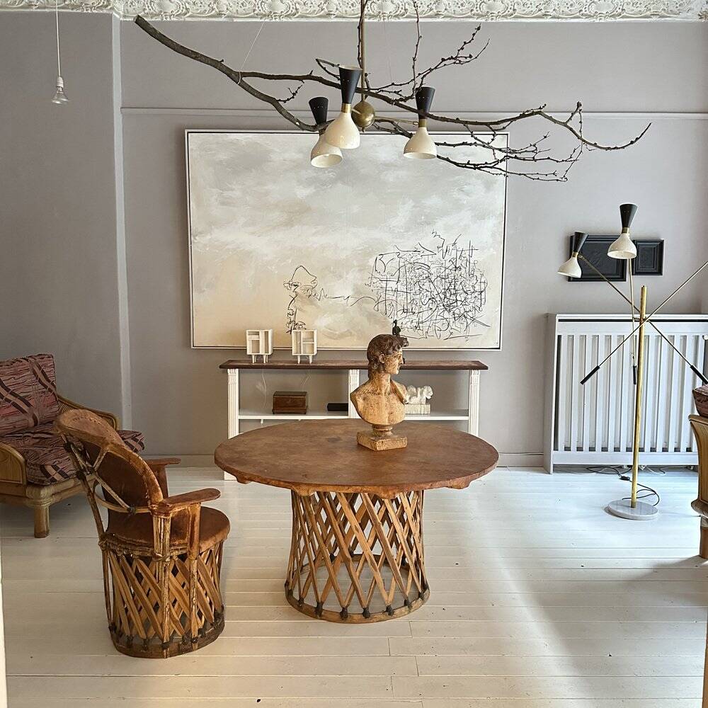 Large Mid-Century Modern Mexican Equipales Leather Dining Table, 1970