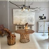 Large Mid-Century Modern Mexican Equipales Leather Dining Table, 1970