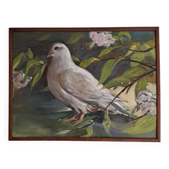 Tableau ancien huile sur bois XXÈME Colombe