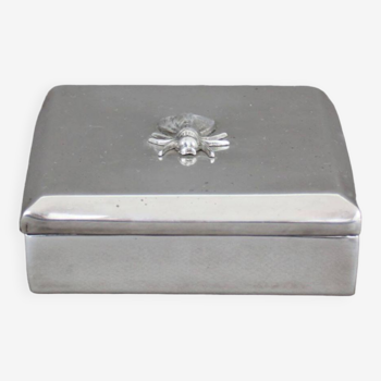 Silver box with vintage insect pattern from the 60s, Curiosity cabinet decoration 1960