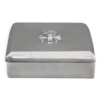 Silver box with vintage insect pattern from the 60s, Curiosity cabinet decoration 1960