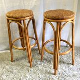 Duo de tabourets de bar en rotin