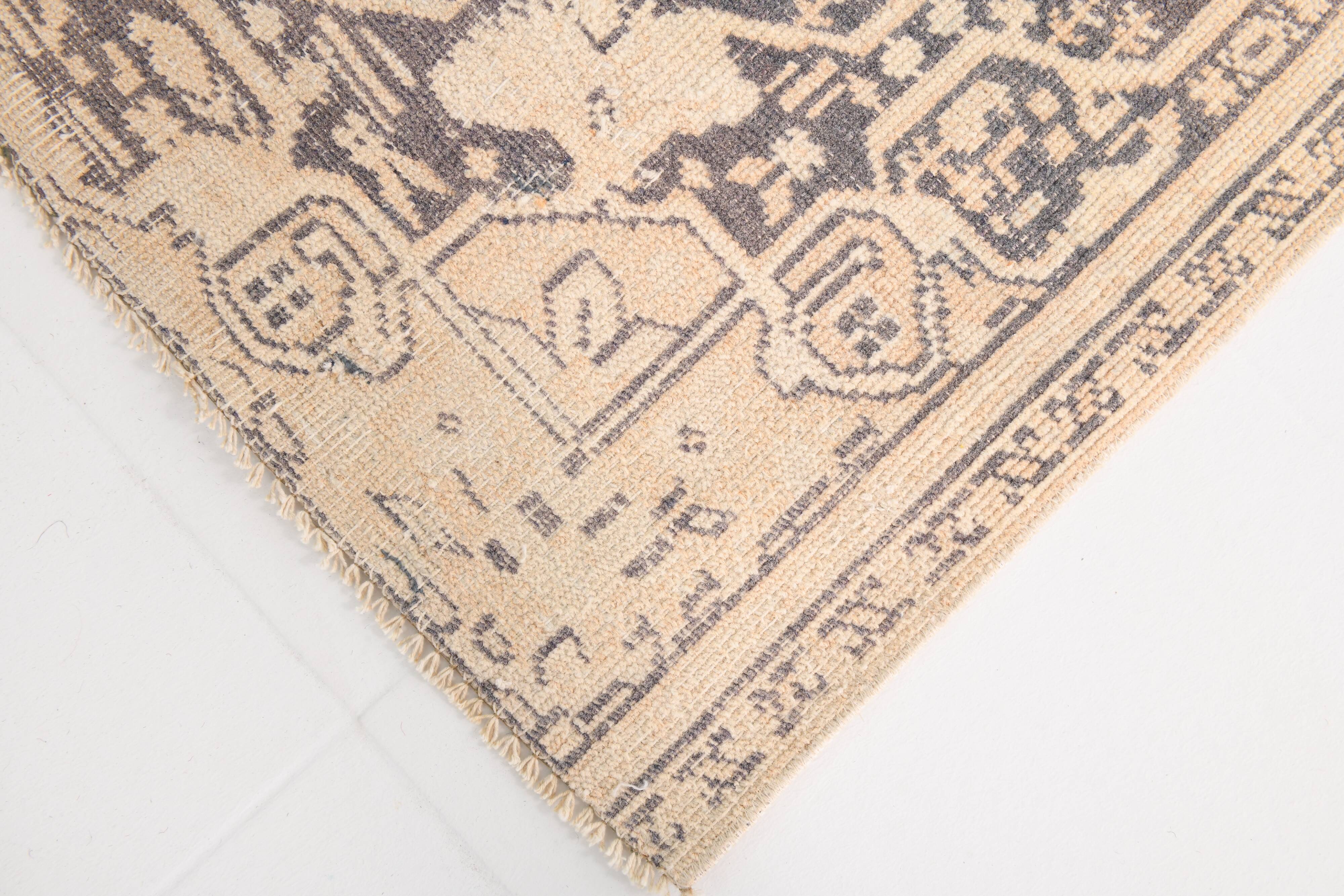 6x8 Vintage Cream & Black Oriental Persian Rug, 176x259Cm