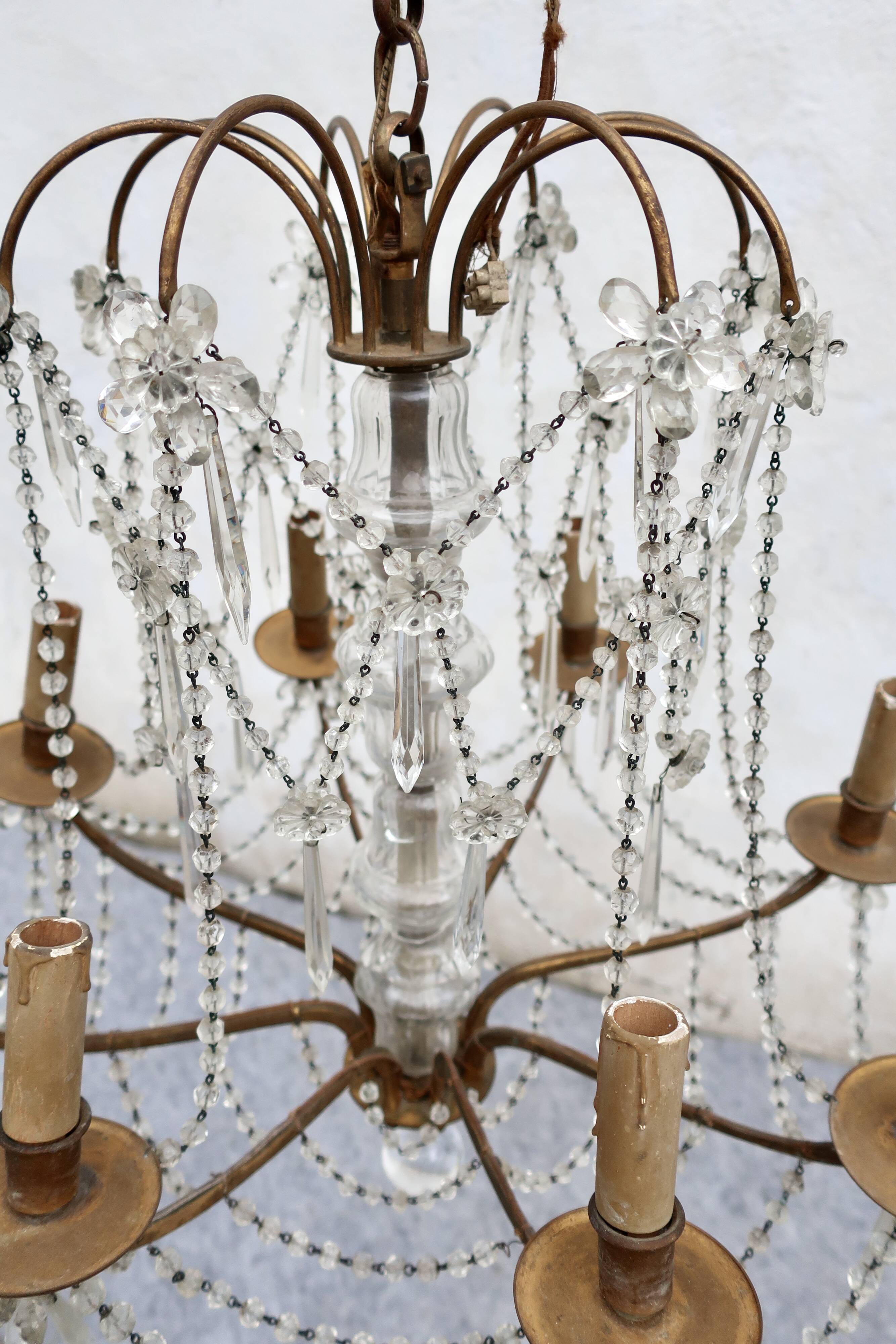 8-Light Bronze Chandelier with Crystal Tassels