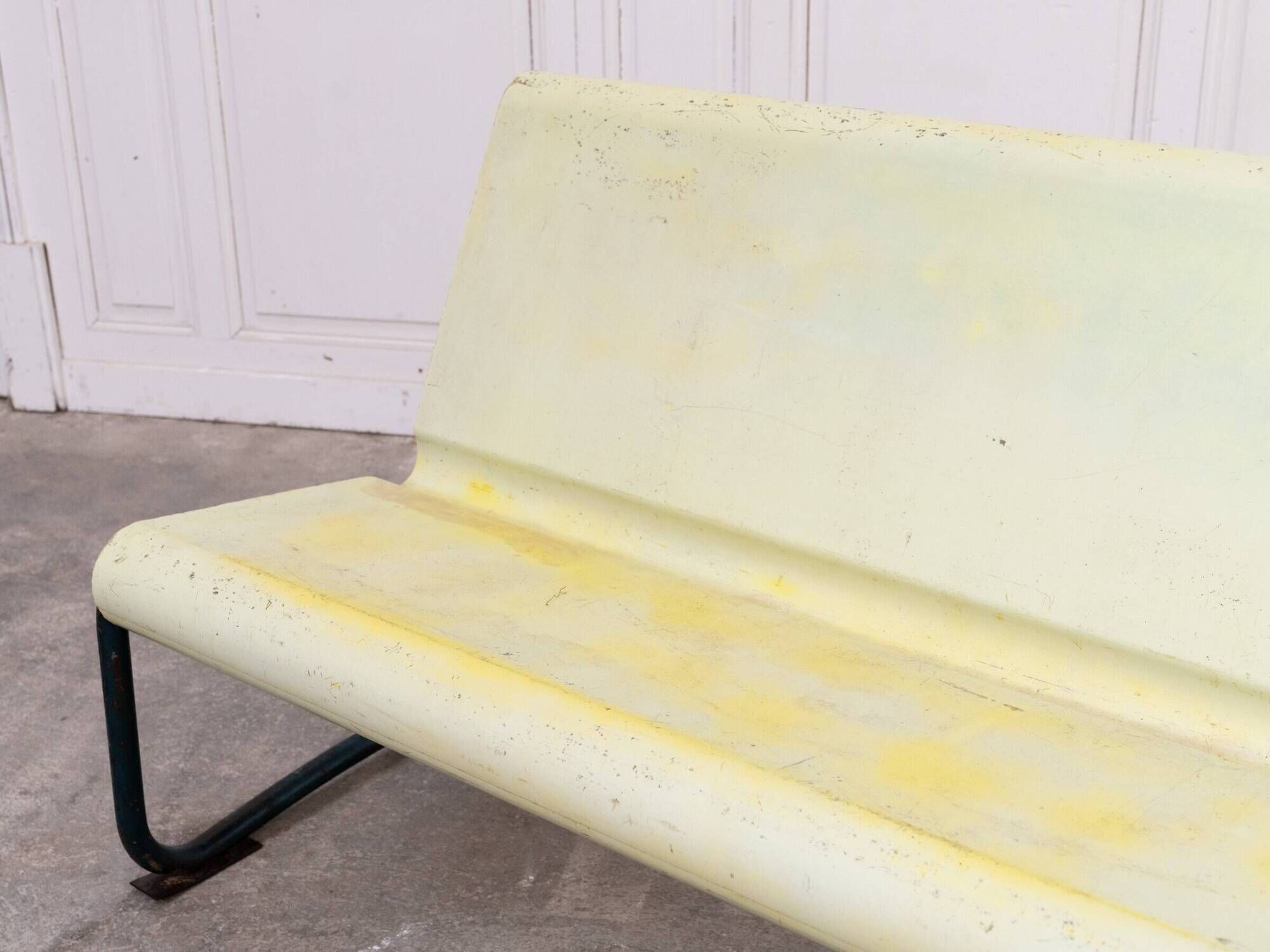Rare Willy Guhl two-seater bench, original yellow patina, 1960.