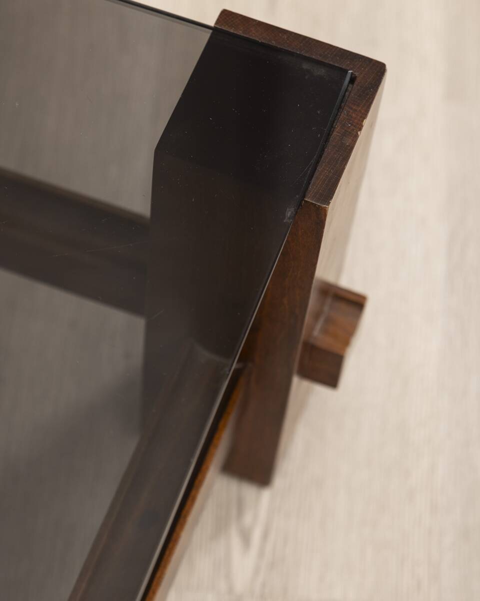 Vintage table 60s wood and glass design fontana arte