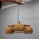 1970s Czechoslovakian rattan & pine pendant light, three-shade chandelier