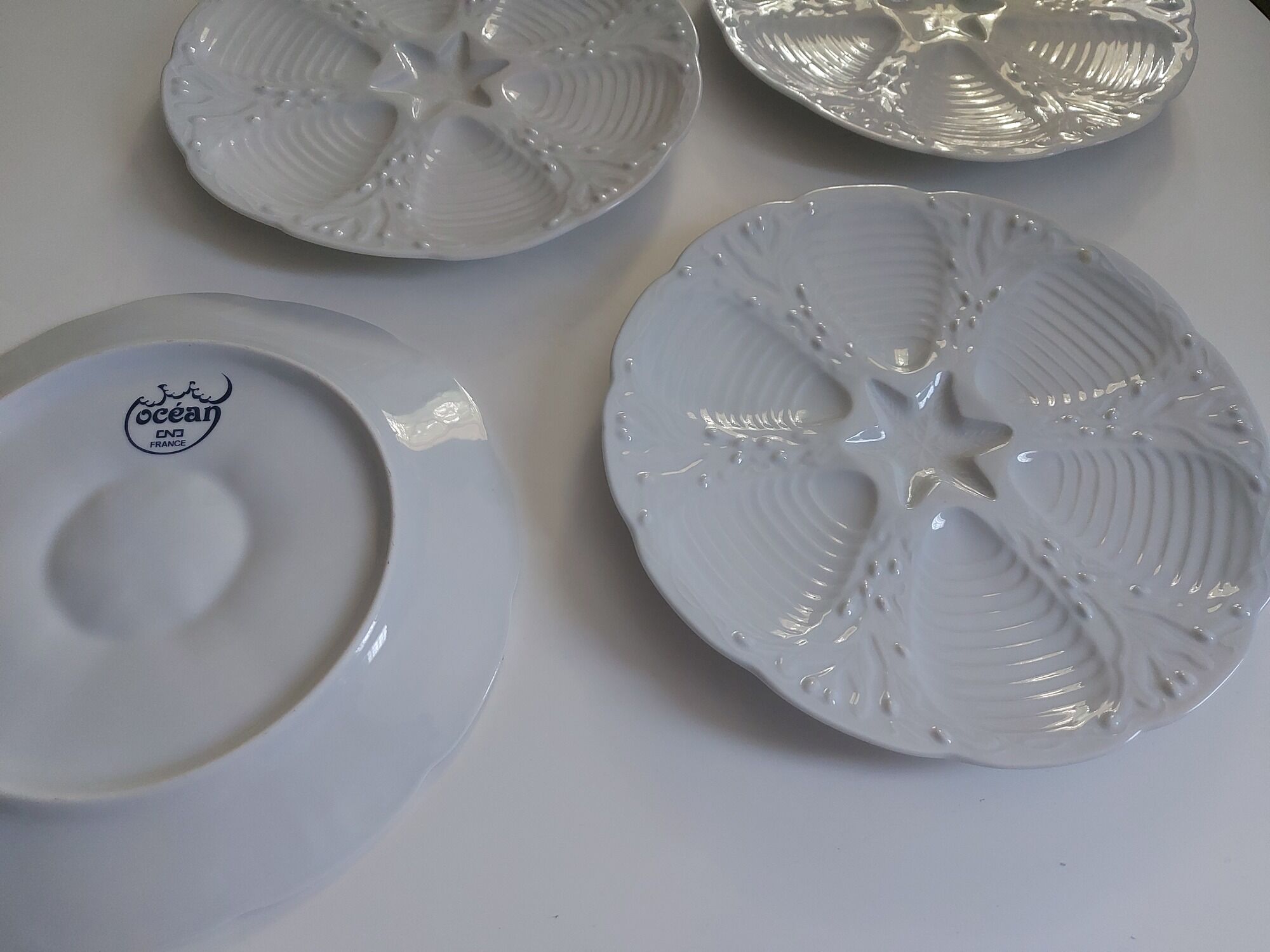 Oyster plates vintage white porcelain Ocean Cnd France
