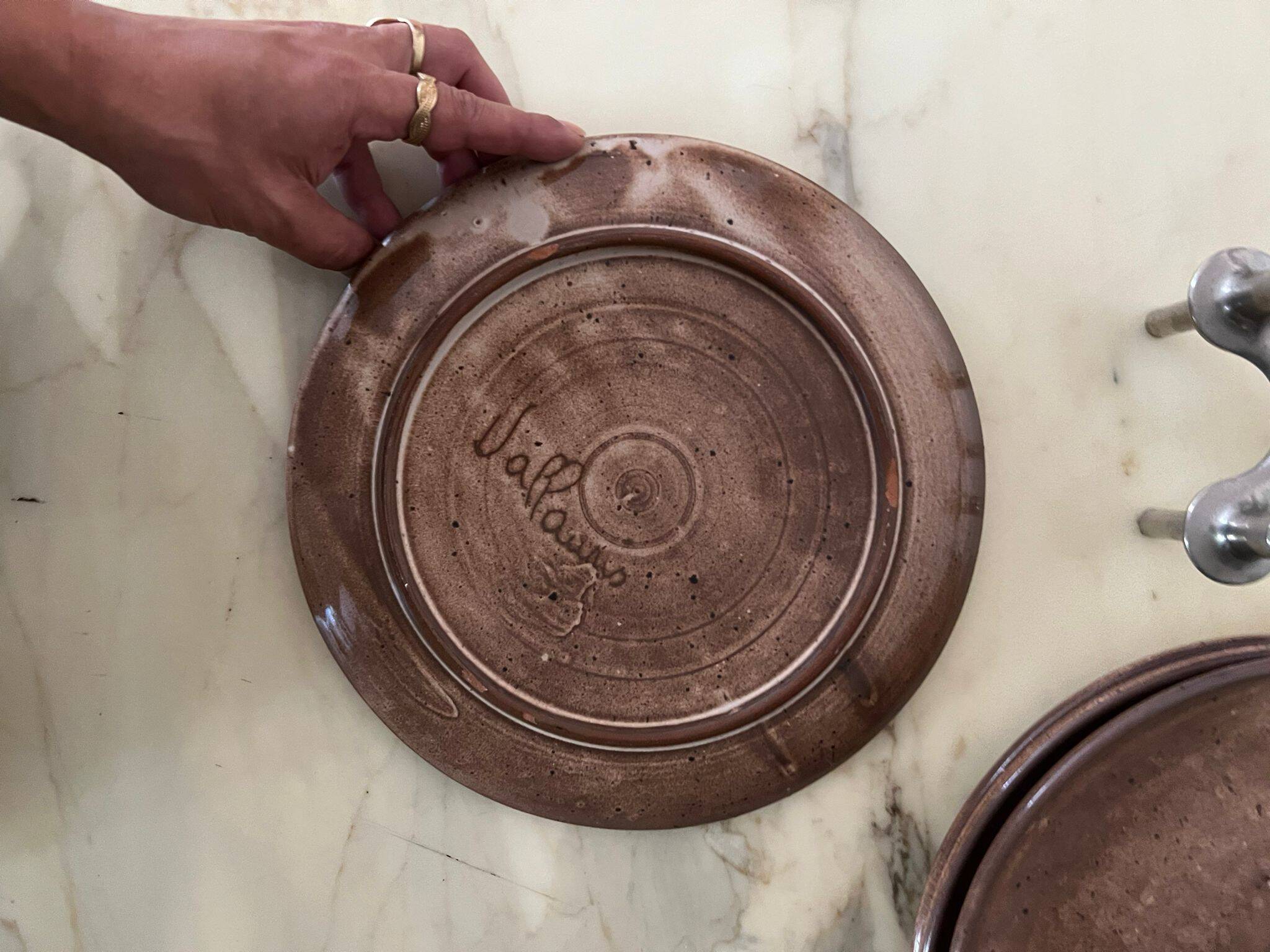 Ceramic service 4 large plates in enamelled stoneware, vallauris 1950