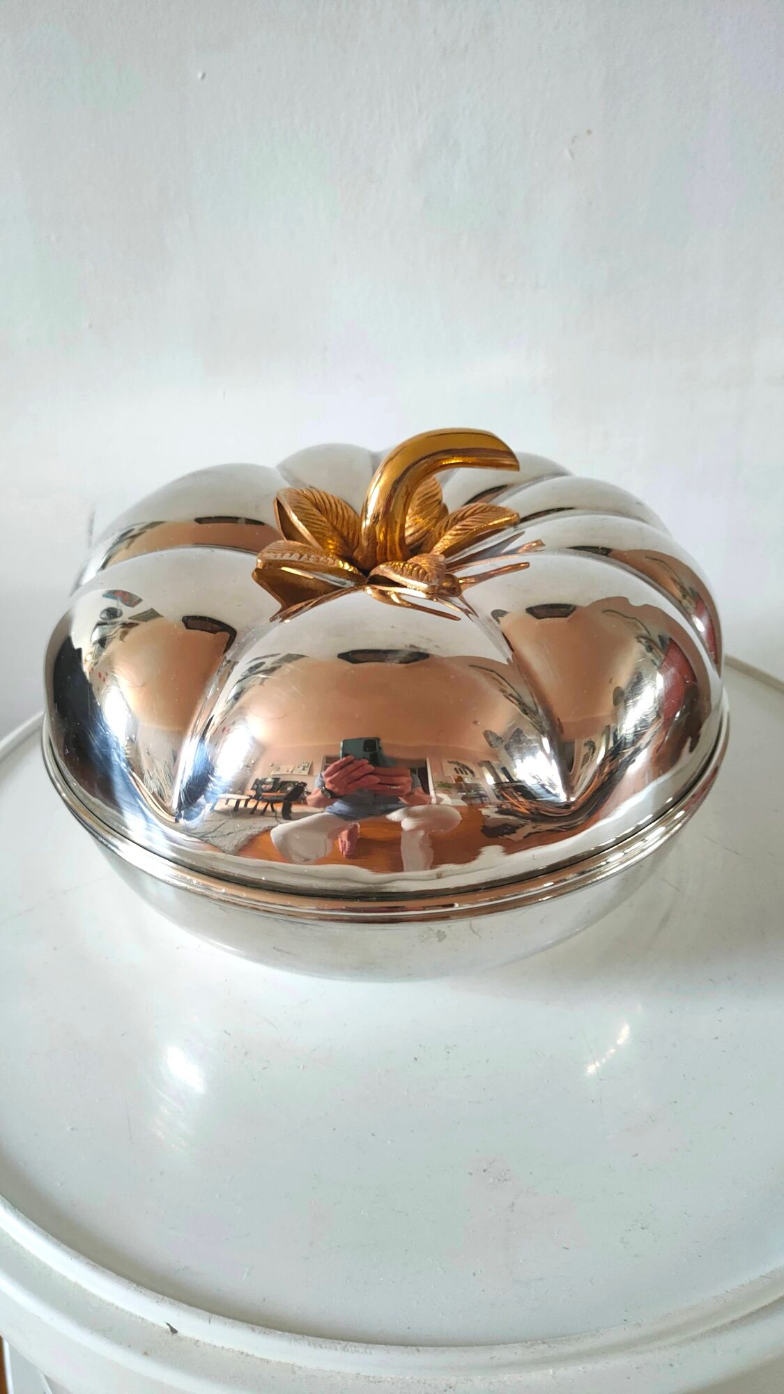 Ice cube bucket pumpkin silver metal design 70s