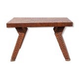 Carved wood coffee table, hammered wood table, side table, living room table, vintage table