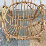 4 armchairs and a coffee table made of rattan and bamboo wood, vintage.