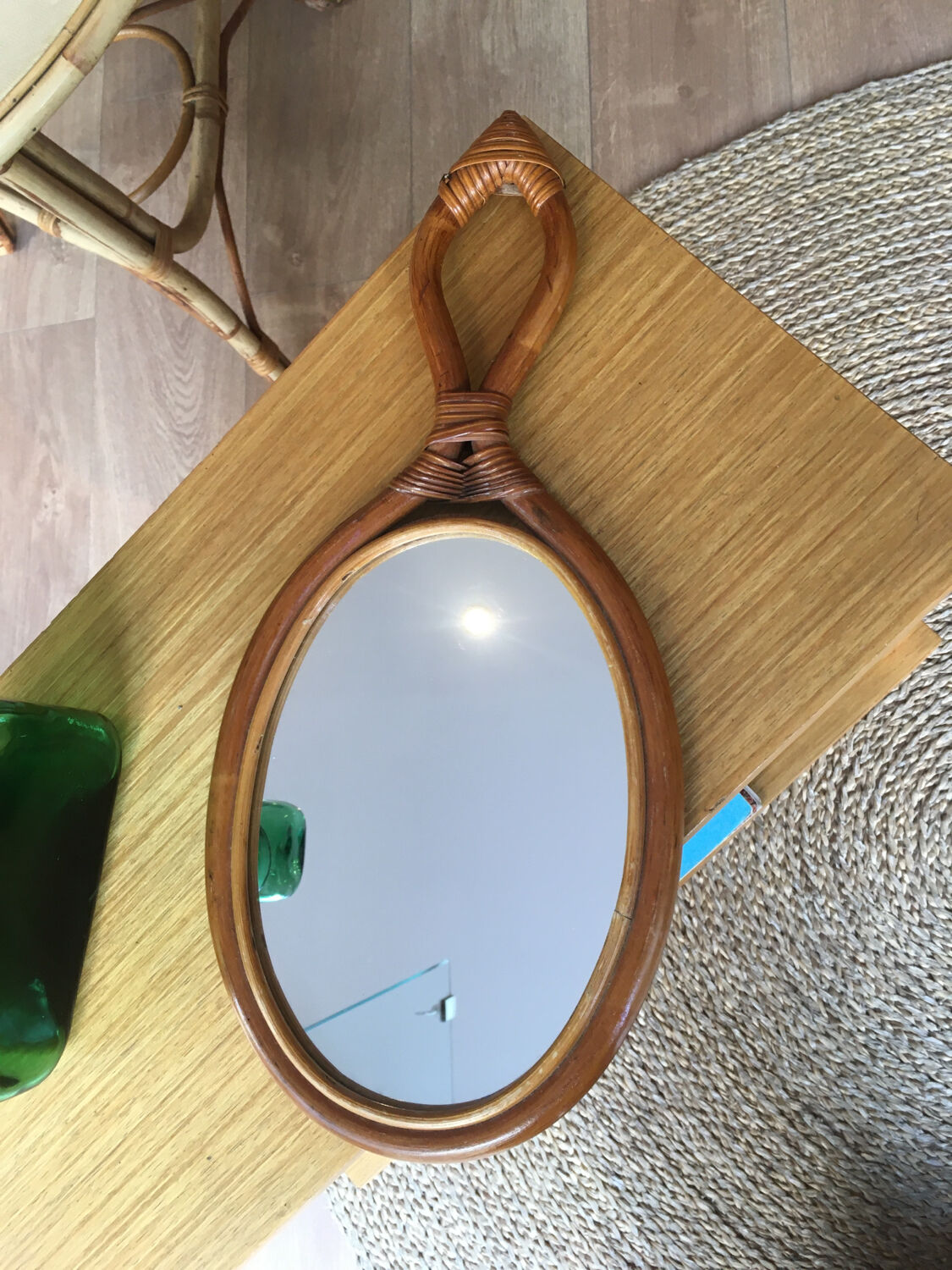 Vintage rattan mirror 19x40cm
