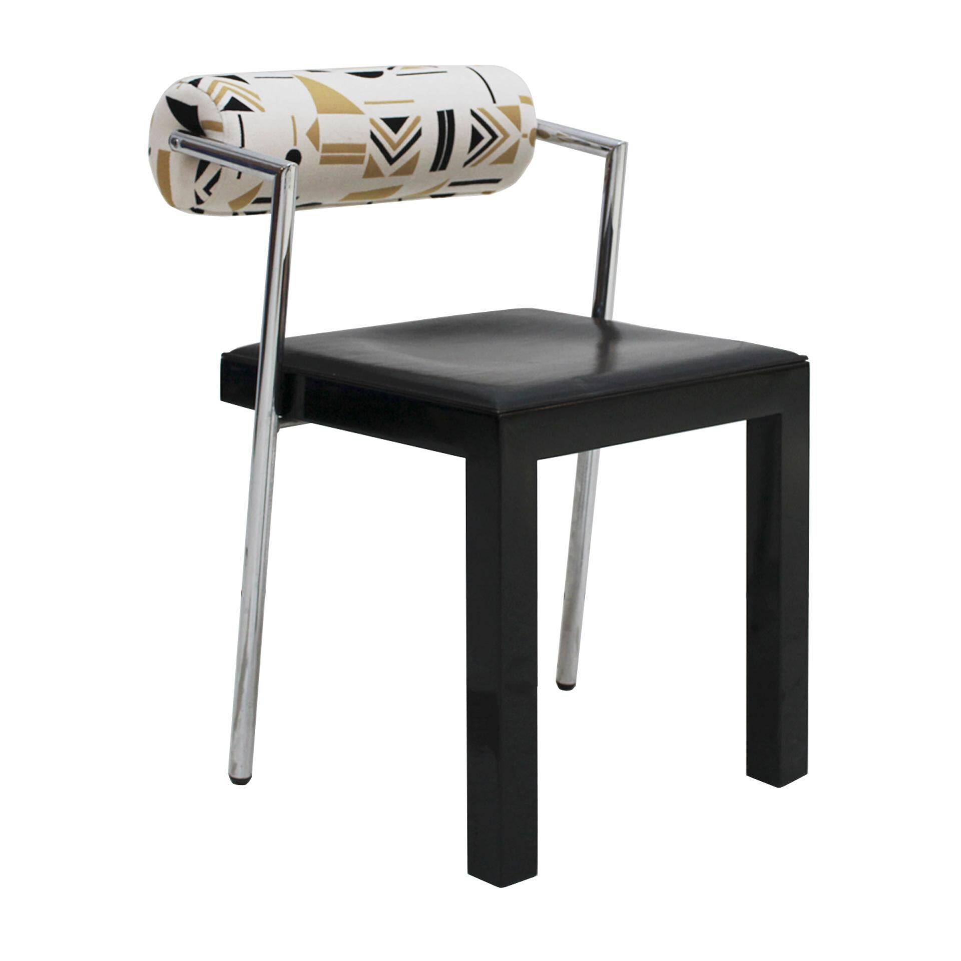 Set of Four Italian Chairs Edited by Saporiti. Jacquard Back and Leather Seat