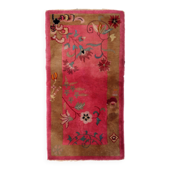 Tapis antique Art Déco fait main en laine – 60 x 117 cm – Années 1920