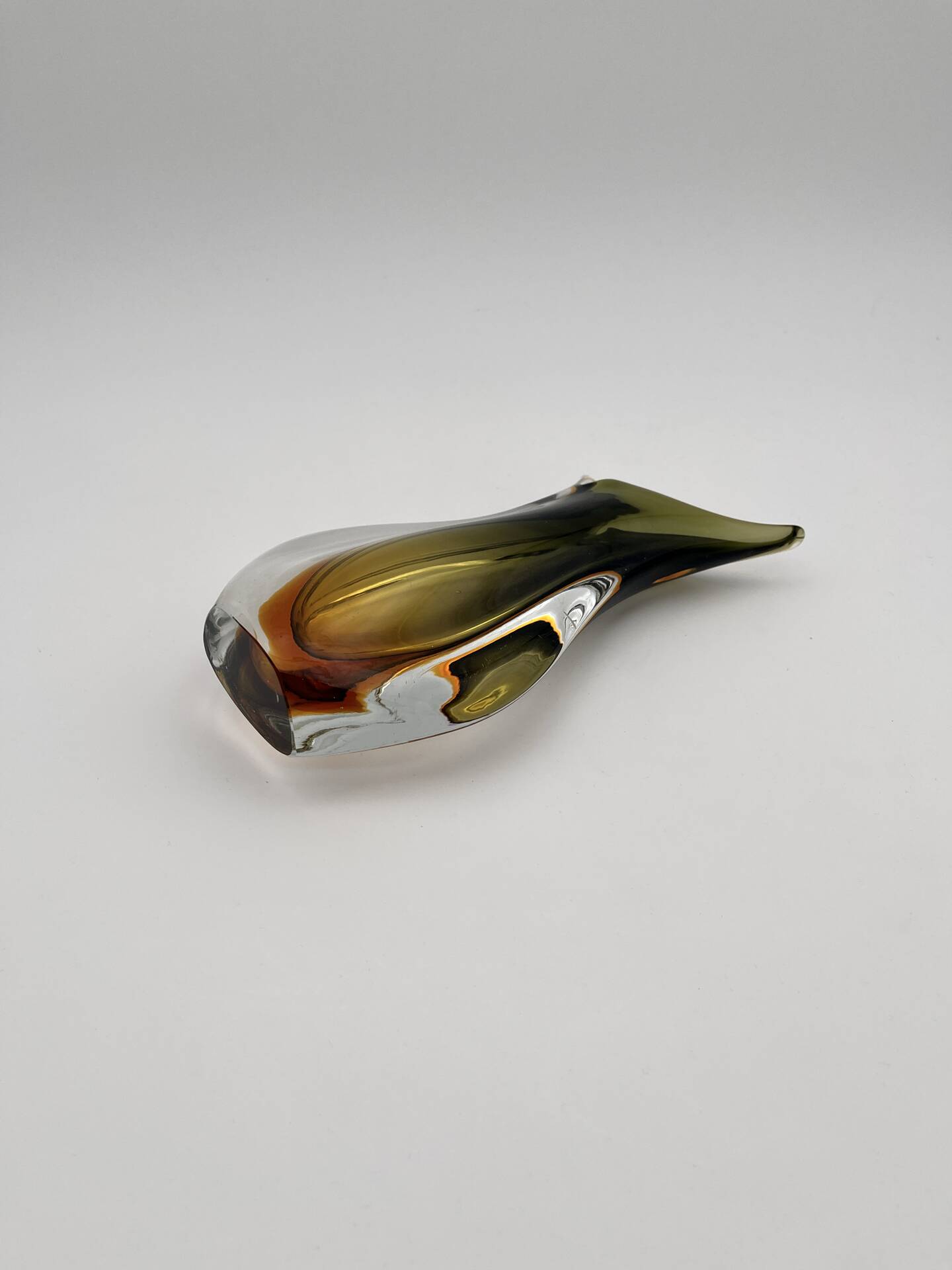 Sommerso Vase Flavio Poli Seguso Murano Green Amber Glass 1950