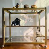 Vintage brass and glass bar cart, 1980