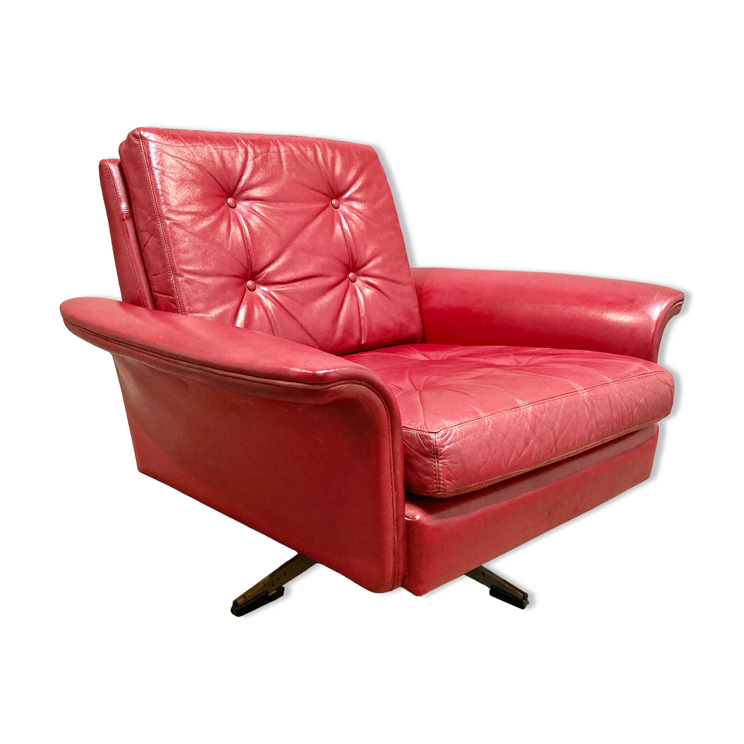 Red leather armchair design 1950