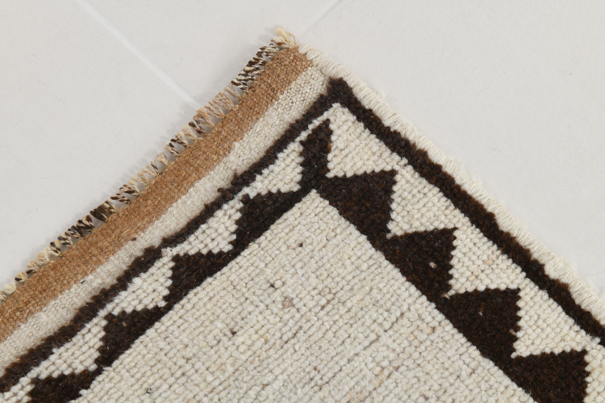 Wide brown beige turkish runner rug