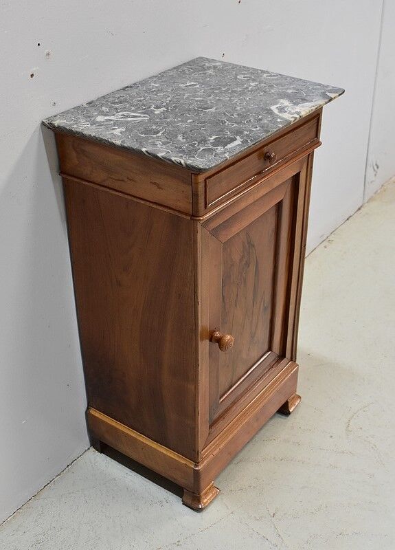 Bedside table in solid walnut with Marble Ste Anne, 1900